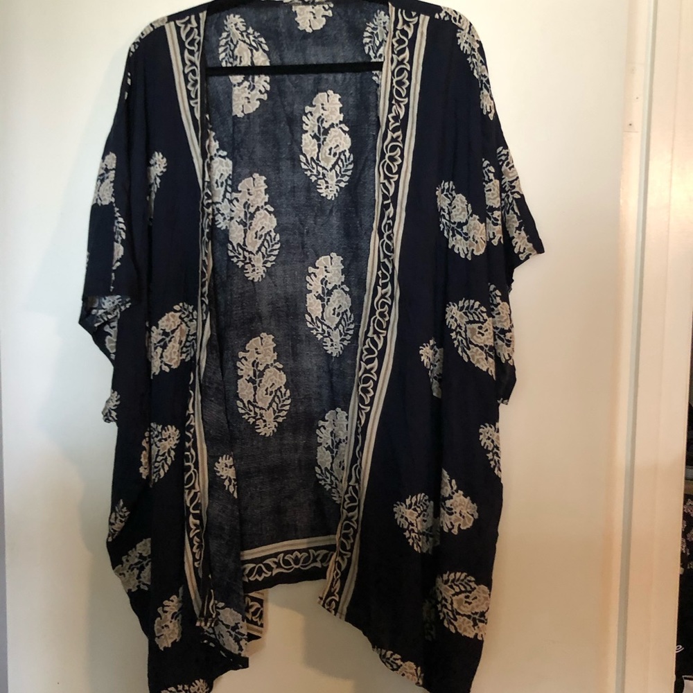 Kimono, navy blue, white & tan XL-2XL